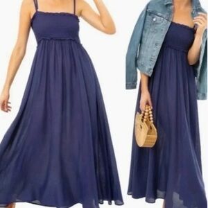 Tuckernuck Pomander Place Navy Blue Smocked Maxi Dress